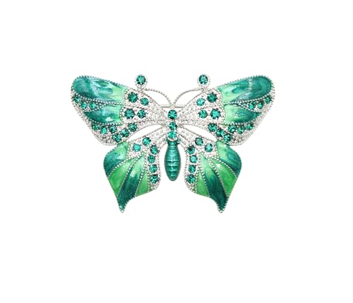 Faship Gorgeous Green Rhinestone Crystal Enamel Butterfly Pin Brooch - Green