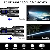 Rechargeable Flashlights High Lumens, 990000LM Powerful Tactical Flashlights, 5 Modes LED Flashlight Adjustable, Brightest Flashlight Waterproof, Handheld Flash Light for Emergencies, Camping, Hiking