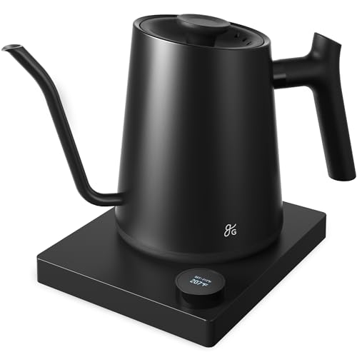 Greater Goods Electric Gooseneck Kettle, 1200W Stainless Steel with Precision Temperature Control, Fast Boil, BPA-Free, Ideal for Pour Over Coffee and Tea,1L (Onyx Black)