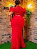 Women African Evening Dresses Ankara Elegant Sequin Gown Turkey Wedding Party Long Dress Red XXL