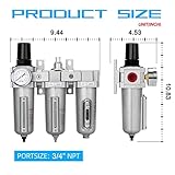 NANPU 3/4" NPT Industrial Grade 3 Stage Air Drying System - Particulate Filter, Coalescing Filter, Desiccant Dryer & Air Regulator, Metal Bowl, Auto Drain, Suitable for Paint Spray＆ Plasma Cutter