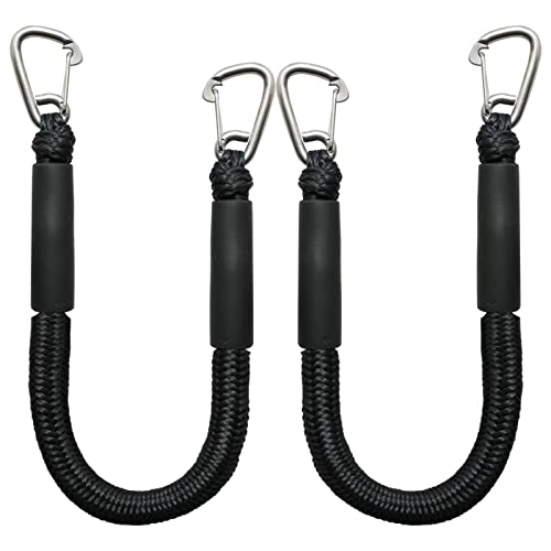 4 Feet Bungee Dock Line Double Clips Heavy Duty 316 Stainless Steel Clips Boat Ropes Mooring Ropefor for Boats PWC, Built in Snubber, Kayak,Watercraft,SeaDoo,Jet Ski, Pontoon, Canoe, Power Boat 2-Pack