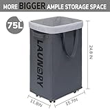 Goodpick Hamper with Wheels, 2-Pack 75L Foldable Laundry Baskets with Removable Wash Bags, Dirty Laundry Basket for Corner Dorm, Slim Laundry Basket, Grey