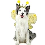 Wodison Bee Dog Headband and Wings Costume Set, Bee Wings Headband Accessories for Large Dog Halloween Christmas Birthday Festival Party Cosplay