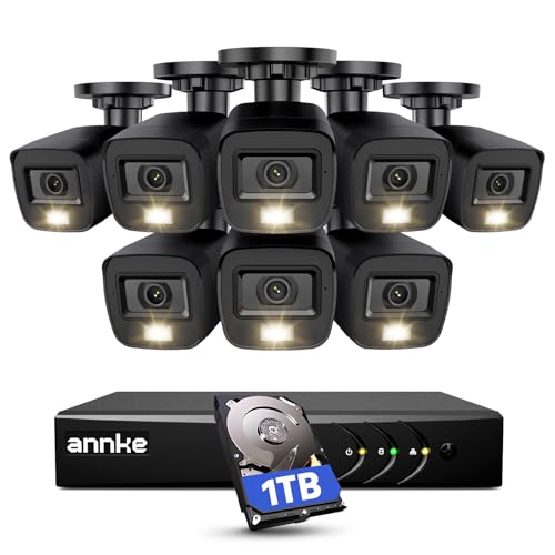 ANNKE 3K Lite Security Camera System Outdoor with AI Human/Vehicle Detection, 8CH H.265+ DVR and 8 x 1920TVL 2MP IP67 Home CCTV Cameras with Smart Dual Light, Color Night Vision, 1TB Hard Drive - E200