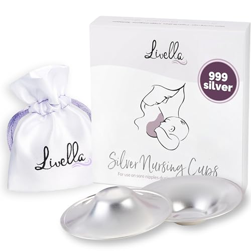 LIVELLA - Original Silver Nursing Cups - Made in Germany with 999 Silver - Universal Fit - Protect and Soothe Sore Nipples - Silver Nipple Shields for Breastfeeding - FDA-Registered