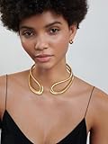 WOWORAMA Gold Chunky Choker Collar Necklace for Women Double Layer Teardrop Collar Necklaces Spring Metal Open Cuff Choker Necklace Heavy Bold Statement Necklace