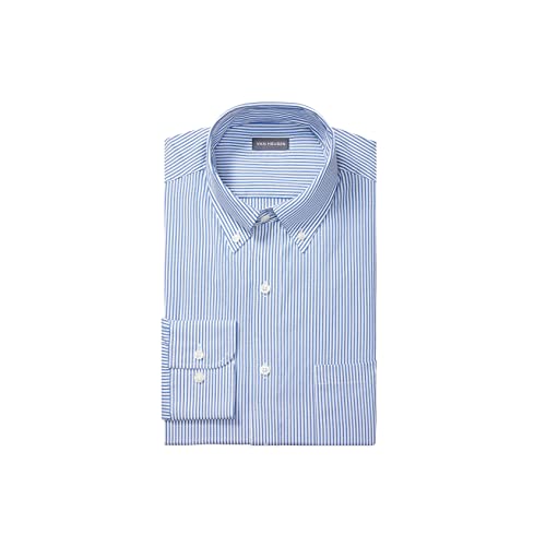 Van Heusen Men's Pinpoint Regular Fit Stripe Button Down Collar Dress Shirt, Blue, 16" Neck 32"-33" Sleeve