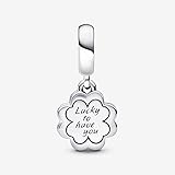 PANDORA Four-leaf Clover Friendship Double Dangle Charm - Gift for Her - Compatible with PANDORA Moments - Sterling Silver with Cubic Zirconia & Enamel - With Gift Box