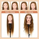 Mannequin Head with 60% Real Human Hair, 28 Inch Make up Cosmetology Manikin Practice Head with Hair,Braiding Hairdressing Doll Head for Hair Styling with Table Clamp + DIY Hair Styling Set