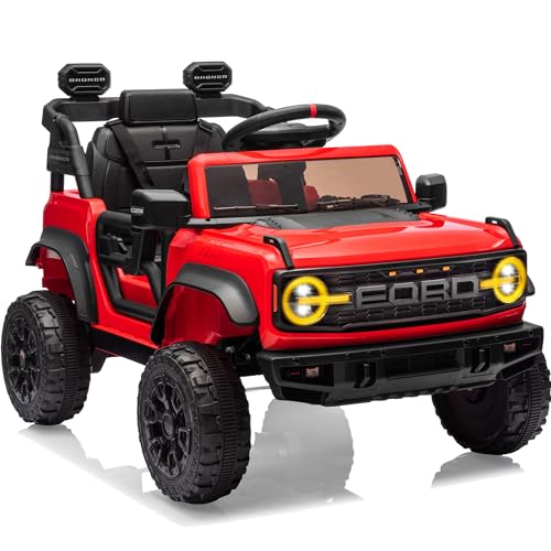First Ride On Ford Bronco Raptor Licensed 12V Ride on Toys, Kids Ride on Car with Remote Control, Electric Car for Toddler with Smooth Start, Openable Doors, MP3 Player, 3 Speeds (12V, Red)