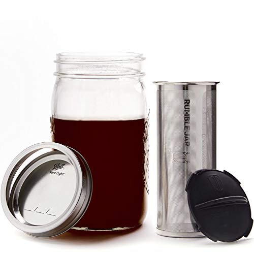 Rumble Jar - Next-Gen Cold Brew Coffee Maker for Mason Jars - 200 Micron Filter Is Ideal for Coarse Grounds & Stronger Coffee - Includes Filter + 32oz Mason Jar