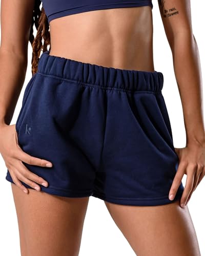 Kamo Fitness CozyTec Sweat Shorts Women High Waisted Lounge Comfy Casual Cotton Shorts with Pockets (Dark Iris, M)