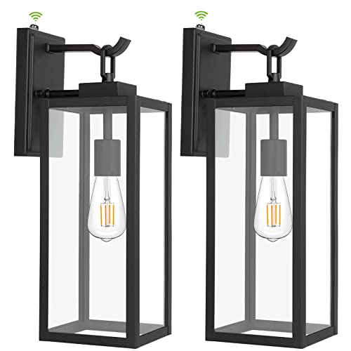 hykolity Large Size Dusk to Dawn Outdoor Wall Lanterns, 18 Inch Outdoor Wall Light Fixtures, Matte Black Porch Lights, Exterior Wall Lighting, Architectural Outdoor Sconces, ETL Listed, 2 Pack