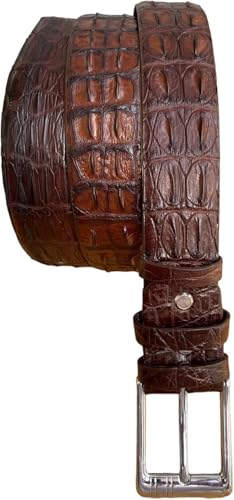 Genuine Alligator Leather Belt with Real Crocodile Buckle for Men - Brown, Width 1.57"=4cm, Waist Size 34