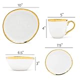 Elanze Designs 16-Piece Metallic Bubble Porcelain Ceramic Plates Bowls Mugs Dinnerware Set - Service for 4, White With Gold Accents