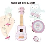 WoodenEdu Kids Guitar for Girls, Wooden Musical Instruments Toys with Ukulele, Tambourine, Maracas, Harmonica, Mini Band Sets for Toddlers 2 3 Years Old Birthday Gift (Pink for Girls)