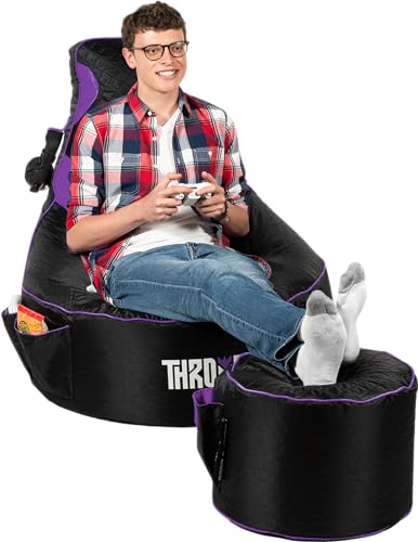 Throne Boss Gaming Bean Bag Chair + Matching Footstool - [Cover ONLY No Filling] - High Back - Dorm Chair - Gamer Beanbag Gaming Chair