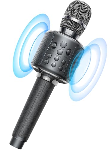 MetFut Wireless Bluetooth Karaoke Microphone, Built-in Loud Speaker for 10H Playback, Add Reverb/Duet Mode/Earbuds Monitoring, Portable Karaoke Machine for Entertainment & Singing Practice (Gray)