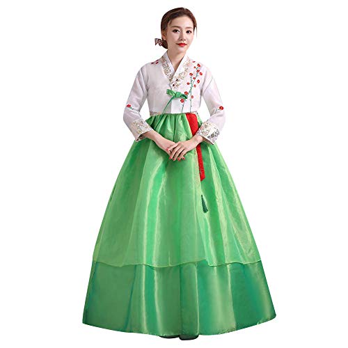 HFU Women's Korean Hanboks Dress Asia Traditional Elegant Costume Long Formal Dress Korea Wedding Party Clothing Outfit (11# Green, L)