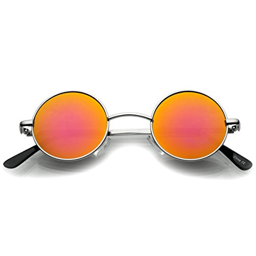 zeroUV - Retro Round Sunglasses for Men Women with Color Mirrored Lens (Silver/Orange)