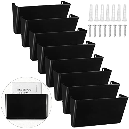 Colarr 8 Pcs Plastic Wall File Holder Organizer Bulk Single Pocket Wall Mount Pocket Hanging File Holder with Screws Classroom Mailbox Organizer for Office Home(Black)