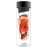 Asobu Flavor It 20 Ounce Glass Water Bottle With Fruit Infuser, Smoke Silver