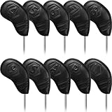 Golf Iron Covers Set 10 Pcs Magnetic Golf Iron Headcovers Classic Black PU Leather Easy Off/On Protective Cover