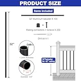 CKE 100 Pack 32" Round Aluminum Deck Balusters, 3/4" Diameter Hollow Round Black Aluminum Balusters for Deck Railing, Aluminum Deck Stair Spindles with Screws/Conector for Wood Composite Stair Fencing