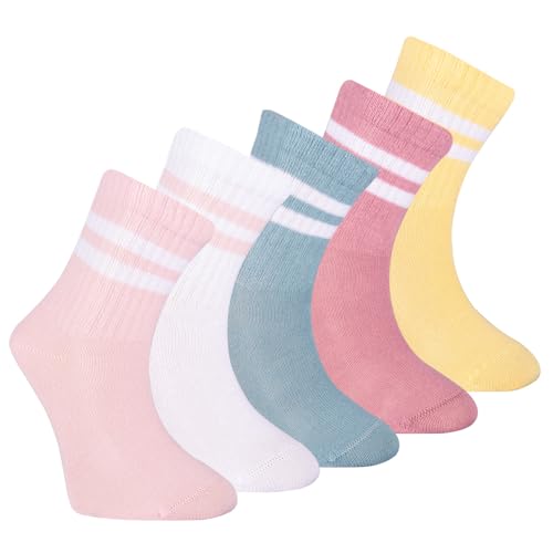 Petit Minou Noodle Seamless-Toe Turkish Cotton Crew Socks - Cool Comfort 5-Pack Kids Socks (US, Age, 4 Years, 6 Years, Pastella)
