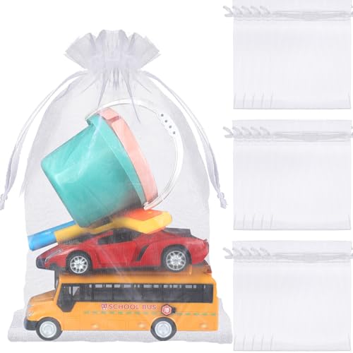 Sweetude 15 Pcs 16 x 24 Inches White Extra Large Drawstring Organza Bags Mesh Gift Drawstring Pouches Mesh Gift Bags Jewelry Pouches for Party Wedding Favor Candy Bottle Sample
