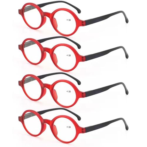 XINGNIAN 4 Pairs of Womens Red Small Round Presbyopic Glasses Men Fashion Trendy Personalized Reading Glasses Spring Hinge Readers +2.75