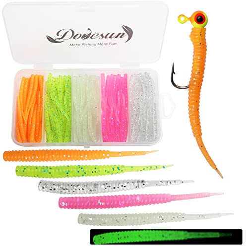 Dovesun Crappie Lures Kit, Fishing Soft Plastic Lures Crappie Walleye Trout Bass Fishing Baits Fishing Worms 100Pcs with Tackle Box