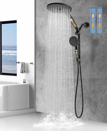 MakeFit Dual Filtered Rain Shower Head Combo, High Pressure Handheld Shower Head with Adjustable Bar - Rainfall Shower Head And Showerhead with Filter for Hard Water - Removes Chlorine