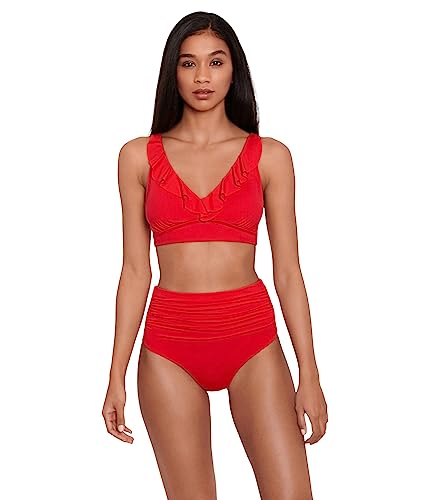 LAUREN Ralph Lauren Beach Club Solid High-Waisted Bikini Bottoms – Slimming Silhouette – Full Coverage Red 6 One Size