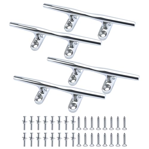 SHENGHUISS Boat Open Base Cleat 316 Stainless Steel Mooring Dock Cleat with Screw for Boat,Deck,Hook,Yacht 4 Pack 10 inch