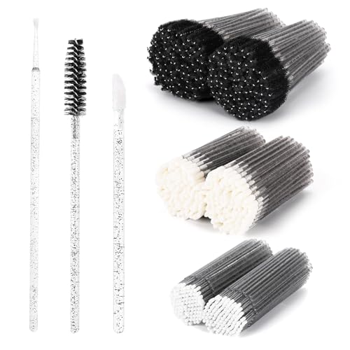 600 PCS Eyelash Extension Supplies Kit, 200 Spoolies Mascara Wands Disposable 200 Lip Brushes 200 Micro Swabs Black Eyelash Brushes Makeup Applicator Tool