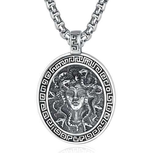 ADMETUS Medusa Necklace Sterling Silver Greek Goddess Pendant Jewelry Mythology Gifts for Men