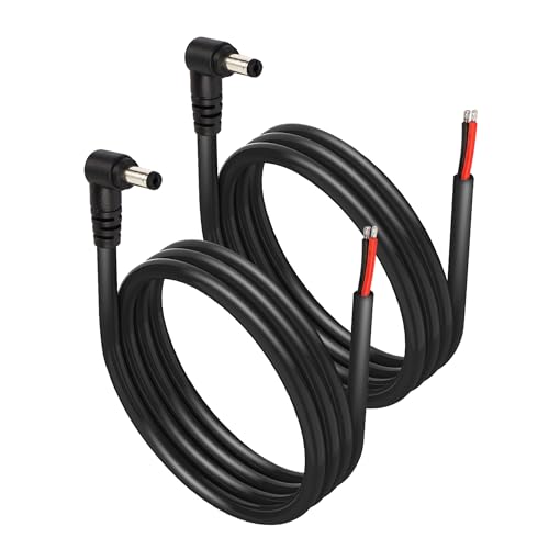 SinLoon 2 Pack DC5521 Power Pigtails Cable, 12V 90 Degree DC 5.5mm x 2.1mm Male Plug to Bare Wire Open End Power Supply Repair Cord 16AWG, for Monitors, LED Strip Light,CCTV Security Camera (3.3FT)