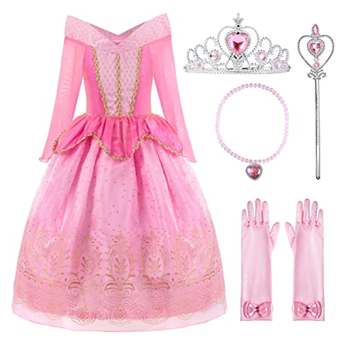 ReliBeauty Girls Princess Dress up Costume with Accessories, 6X-7, Pink