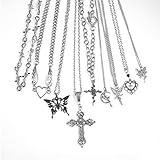 LIRUNQIN 9pcs Y2k Necklaces Fairy Grunge Goth Necklaces Gothic Coquette Aesthetic Emo Alt Chain Choker Heart Cross Fairycore Necklace Alternative Jewelry Set for Women Teen Girls Egirls