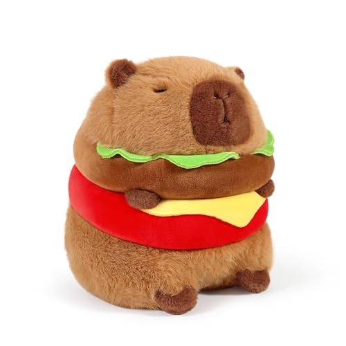 Ditucu Cute Hamburger Capybara Plush Burger Food Capibara Stuffed Animal Plushies Toys Hugging Gifts for Kids Brown 7.8 inch