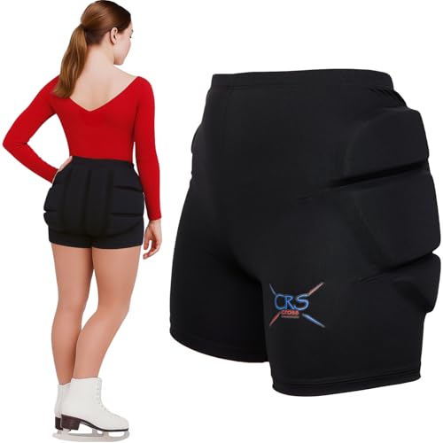 CRS Cross Padded Figure Skating Shorts. Crash Pad Pants for Roller, Inline, Ice Skating, Snowboarding, and Skiing. Fall Impact Protection for Butt, HIPS, and Tailbone (Ladies Small Black)