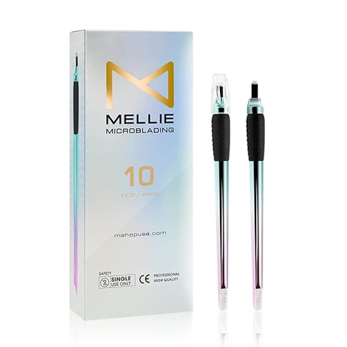 M Mellie Series Microblading Disposable Tools – 10 Piece Pack of 18 Pin U-Shape Microblading Pens – Thin & Sharp Microblading Supplies (Rainbow U18 .18mm)