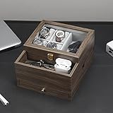 Homde Watch Box for Men Jewelry Organizer with Real Glass Watch Case for Ring, Bracelet, Watch, Necklace, Earrings, and Accessories