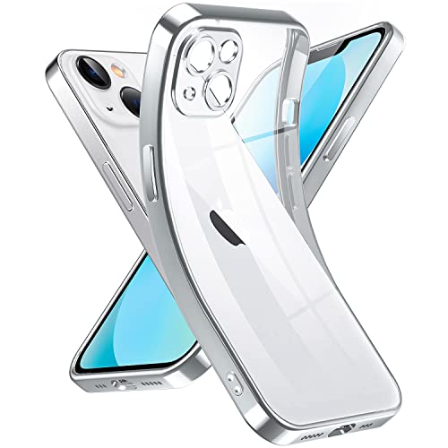 Supdeal Crystal Clear Case for iPhone 13, [Not Yellowing] [Camera Protection] [Military Grade Drop Tested] Transparent Shockproof Protective Phone Case Soft Silicone Slim Cover, 6.1 inch, Silver