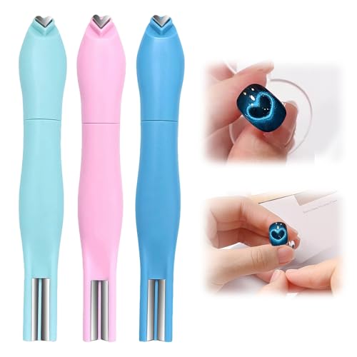 Heart Magnet for Cat Eye Gel Polish, 3-in-1 Heart Shape Round Line Shape Nail Art Magnet Pen, Double-Head Detachable Heart French Cat Eye Effect Nail Tools for DIY Nails Salon Decoration (Mix 3PCS)