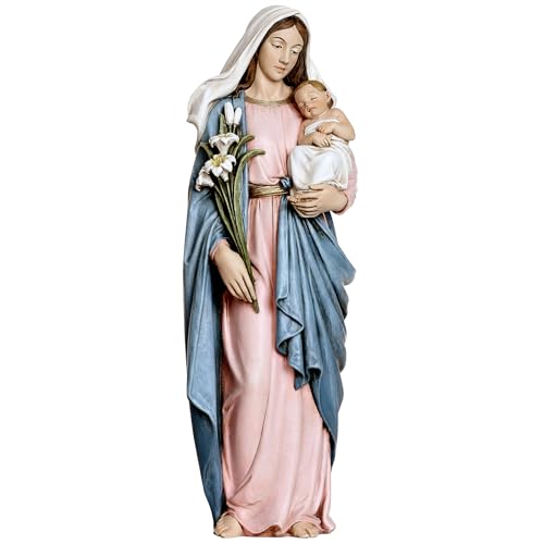 Grace4Joy Madonna and Child Statue, 13.5 Inches Mary with Baby Jesus Figure Catholic Home Decor, Hand Painted Blessed Virgin Mary Statue Renaissance Collection