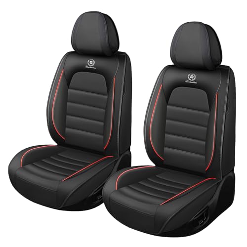 YWZQ Car Seat Covers for Hyundai Elantra Genesis Kona Santa Tucson Venue IONIQ 5 2009-2025, Waterproof Premium Nappa Leather Seat Protectors(Standard 2 Seats/Black&Red)