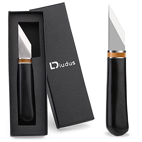 DIUDUS Leather Skiving Knife, Leather Cutting Knife with Wooden Handle, Leather Skiver - Pointed Skiving Knife for Leather Work, Knife Cutting Leather with Exquisite Package for DIY Leathercraft